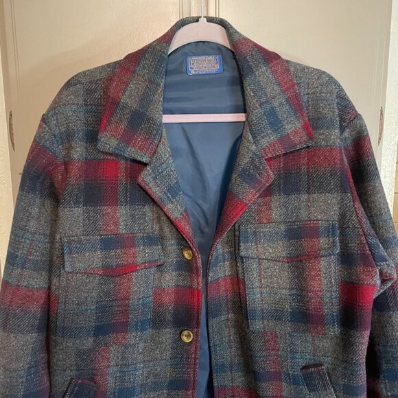 Pendleton USA Men's Medium Virgin Wool Plaid Button-Up 4 Pocket Shirt Jacket - Picture 2 of 7